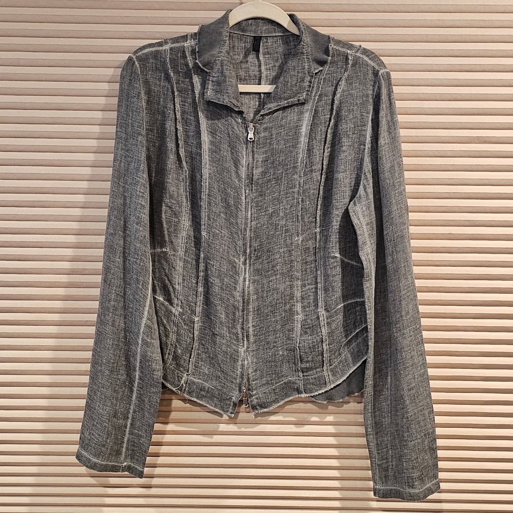 Inizio Womens XL Gray Linen Blend Raw Edge Zip Made in Italy Lightweight Jacket